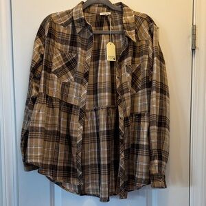 JODIFL Brown Plaid Button Down Shirt